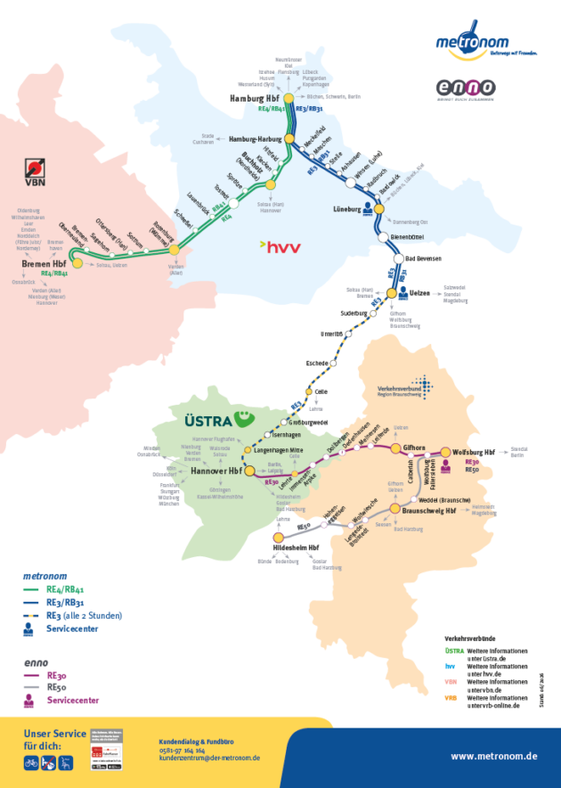 Haltestellenübersicht metronom und enno 
