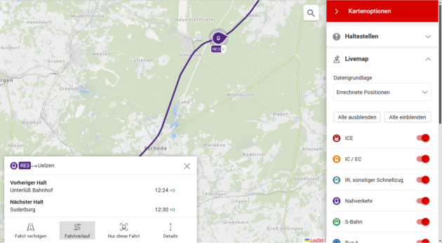 Screenshot Zugradar Web 